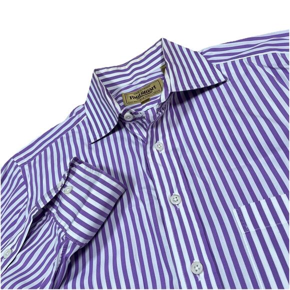 Paul Stuart Purple & White Stripe Long Sleeve Button Up Shirt 15 1/2 - 34 Medium - Picture 1 of 9